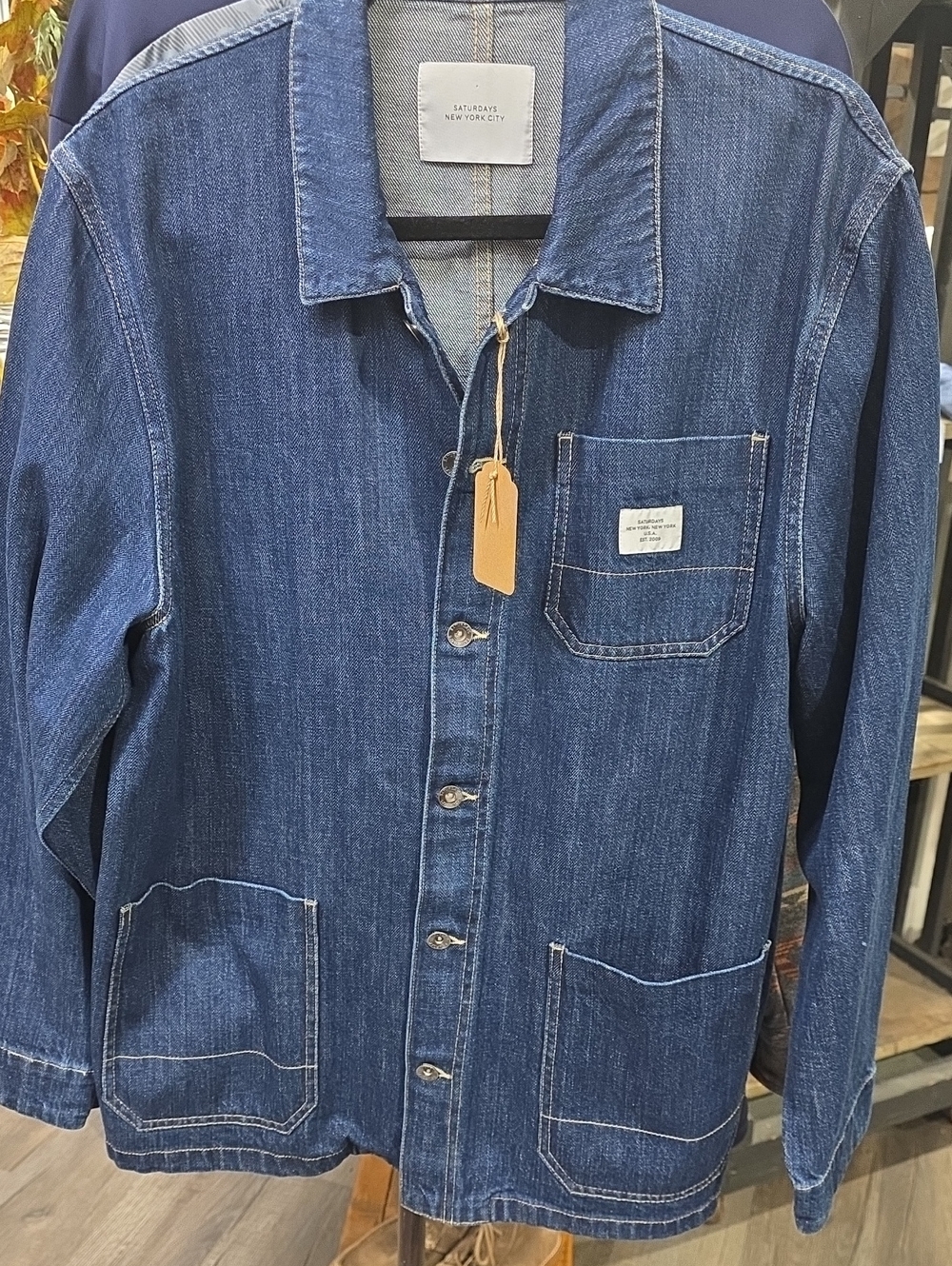 Saturdays New York City Large Dark Blue Denim Chore Jacket